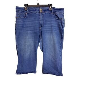 d.jeans Cropped Stretch Denim Jeans 22W Blue Double Button Plus Size